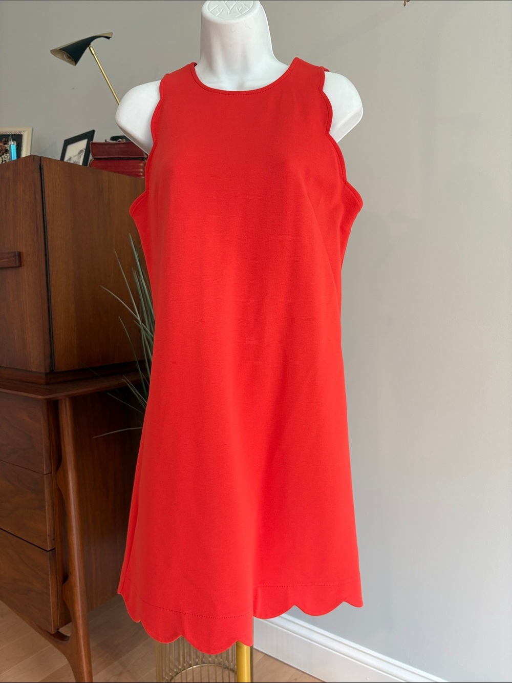 Sleeveless Orange Scallop-Hem Dress